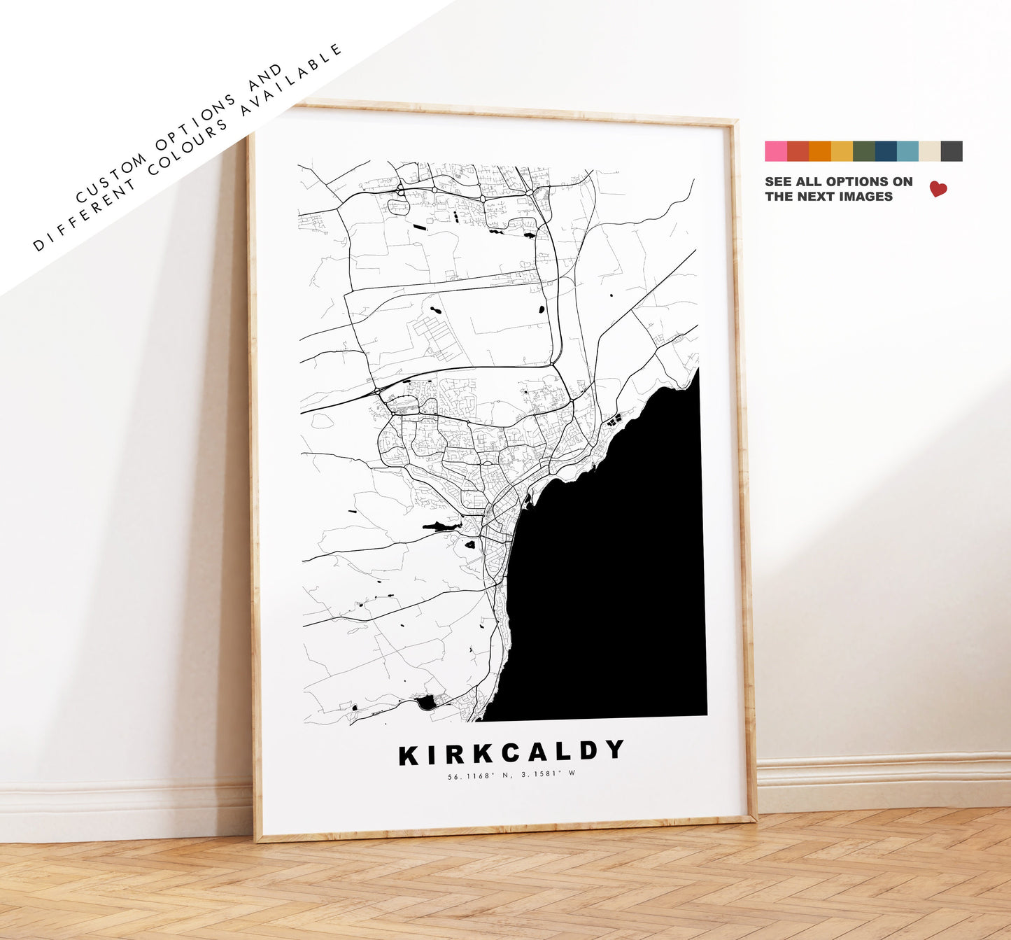 Kirkcaldy Map Print - Minimalist City Map Poster - Map Art - Scotland - Kirkcaldy Print - Kirkcaldy Poster - Different Colours Available