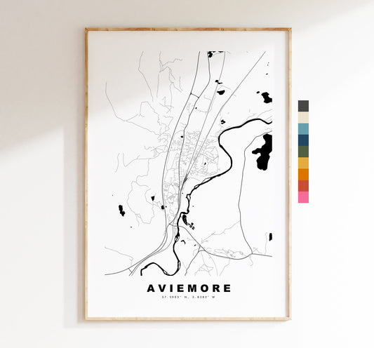 Aviemore Map Print - Minimalist City Map Poster - Map Wall Art - Scotland - Aviemore Print - Aviemore Poster - Different Colours Available