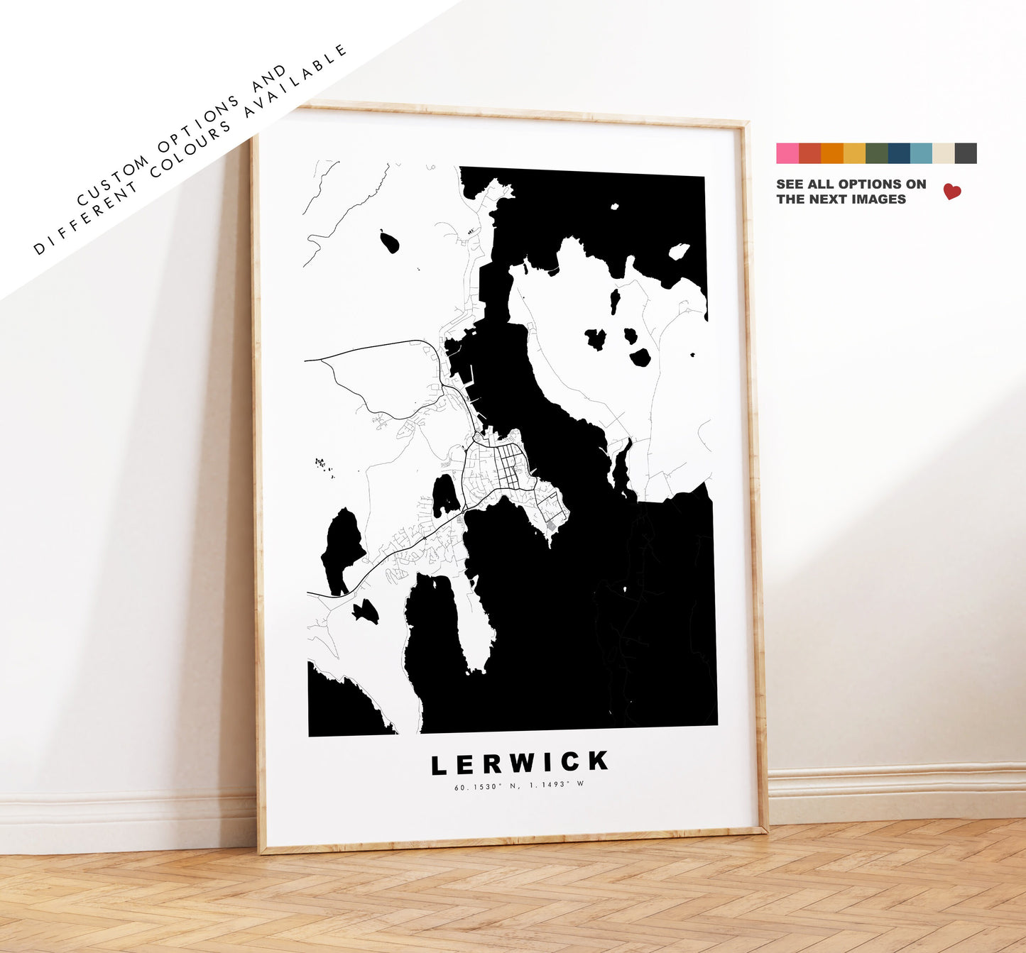 Lerwick Map Print - Minimalist City Map Poster - Map Wall Art - Scotland - Lerwick Print - Lerwick Poster - Different Colours Available