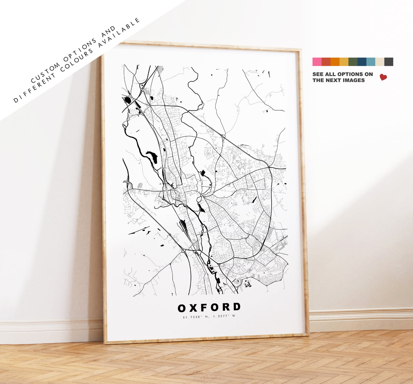 Oxford Map Print - Minimalist City Map Poster - Map Art - UK - Oxford Print - Oxford Poster - Different Colours Available