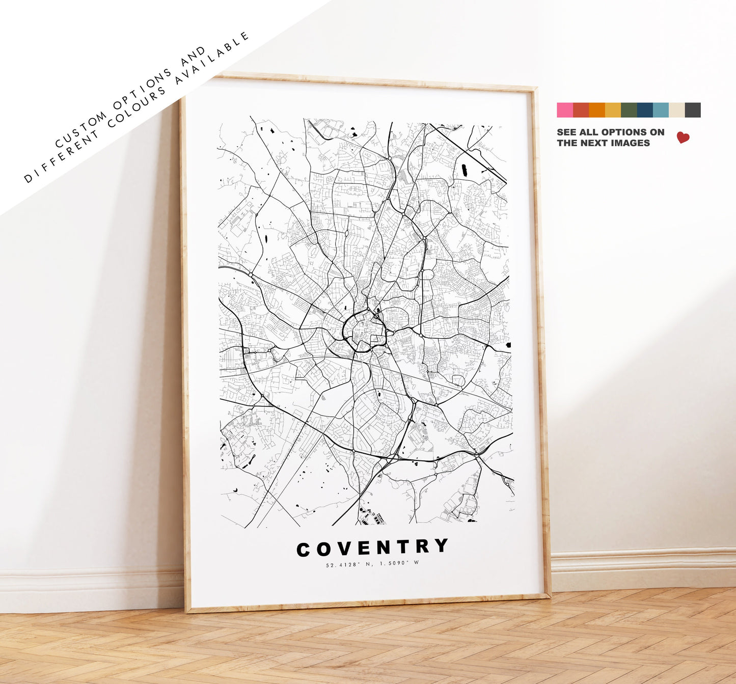 Coventry Map Print - Minimalist City Map Poster - Map Art - UK - Coventry Print - Coventry Poster - Different Colours Available