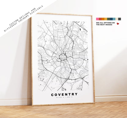 Coventry Map Print - Minimalist City Map Poster - Map Art - UK - Coventry Print - Coventry Poster - Different Colours Available