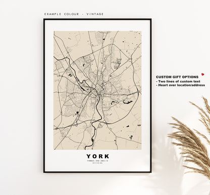 York Map Print - Minimalist City Map Poster - Map Art - UK - York Print - York Poster - Different Colours Available