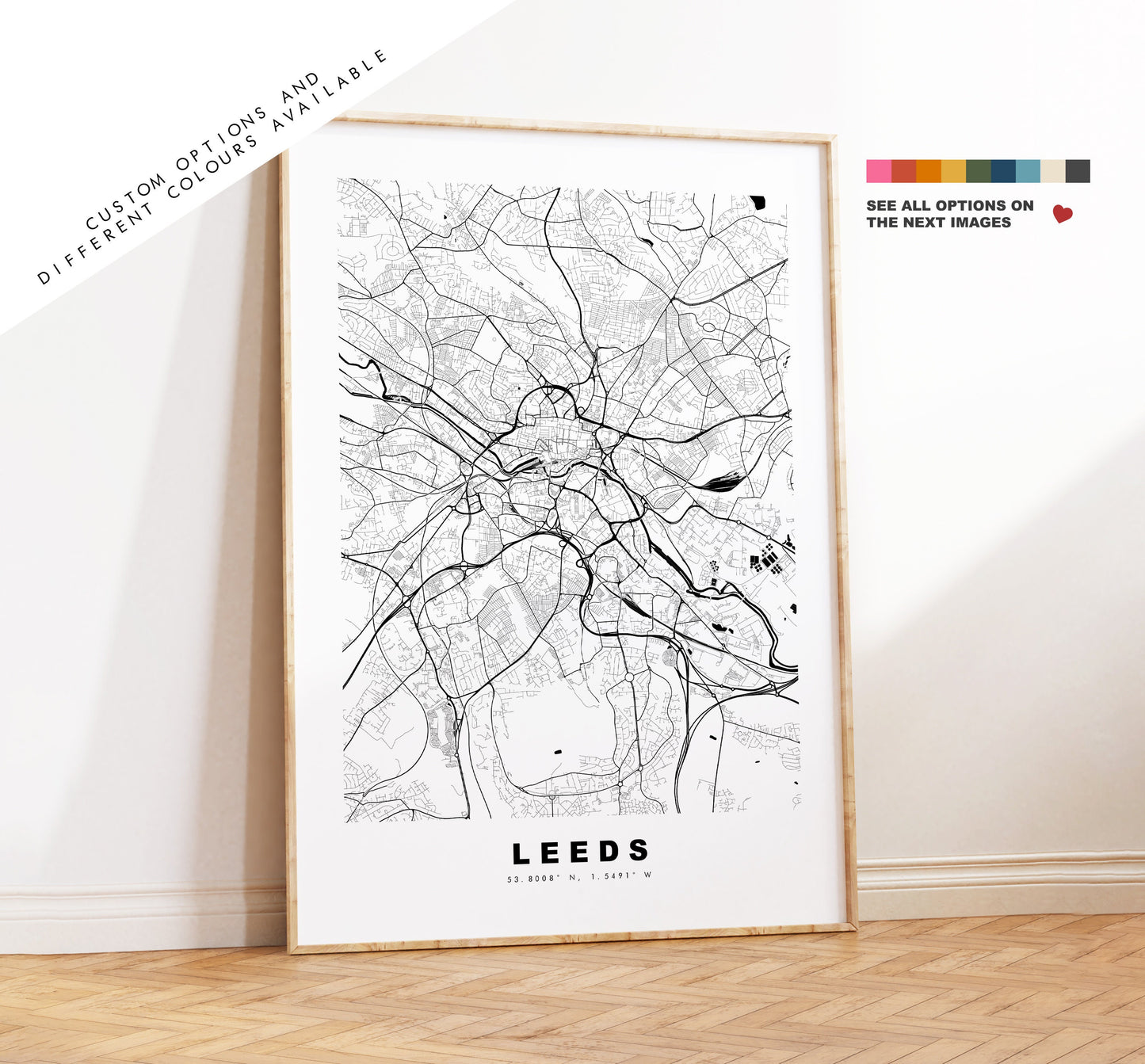 Leeds Map Print - Minimalist City Map Poster - Map Art - UK - Leeds Print - Leeds Poster - Different Colours Available