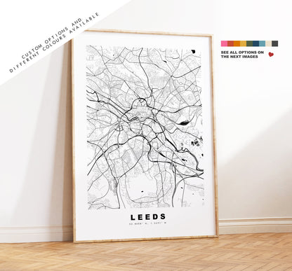 Leeds Map Print - Minimalist City Map Poster - Map Art - UK - Leeds Print - Leeds Poster - Different Colours Available