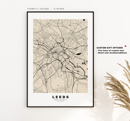 Leeds Map Print - Minimalist City Map Poster - Map Art - UK - Leeds Print - Leeds Poster - Different Colours Available