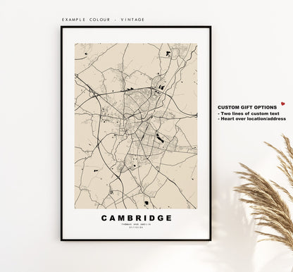 Cambridge Map Print - Minimalist City Map Poster - Map Art - UK - Cambridge Print - Cambridge Poster - Different Colours Available