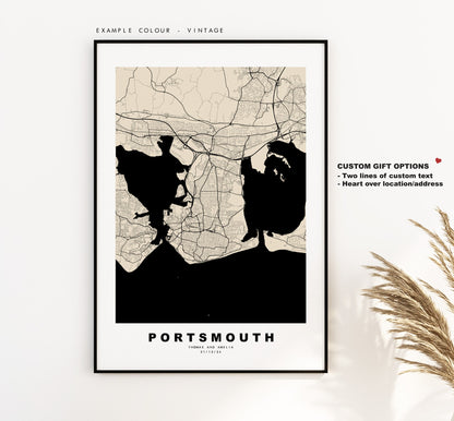 Portsmouth Map Print - Minimalist City Map Poster - Map Art - UK - Portsmouth Print - Portsmouth Poster - Different Colours Available