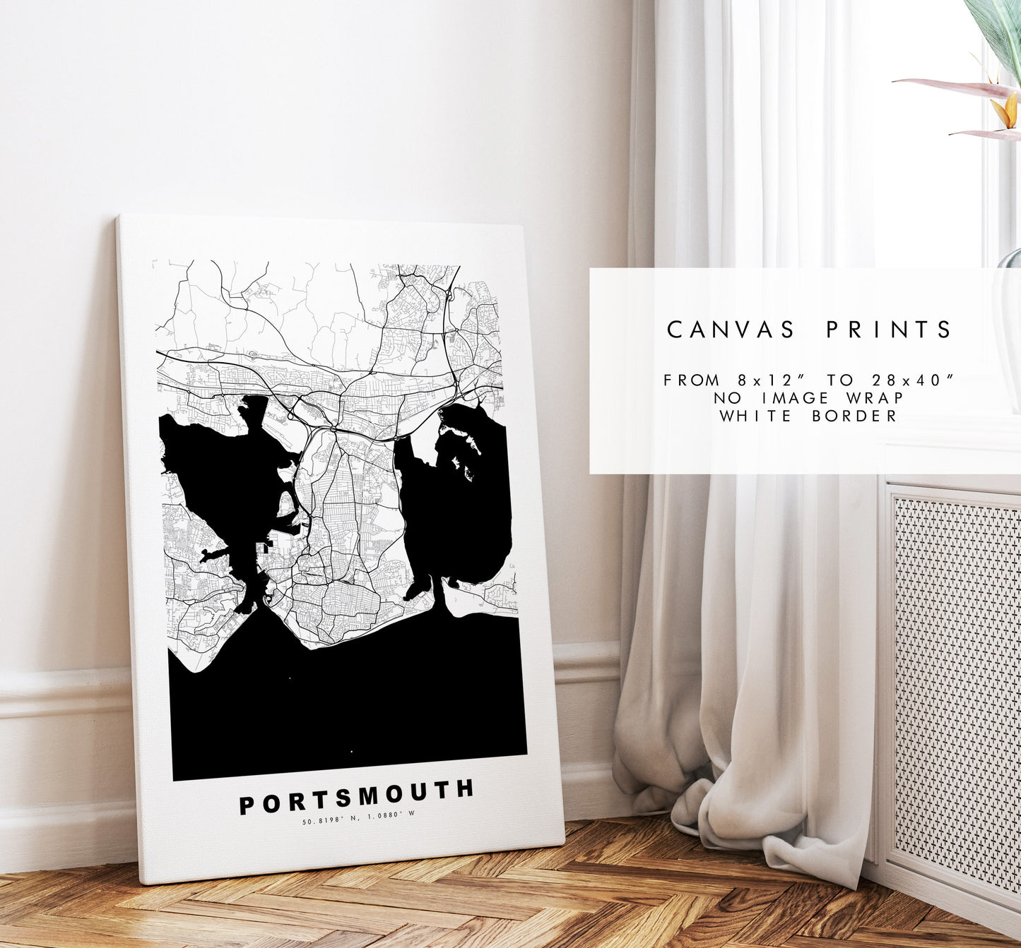 Portsmouth Map Print - Minimalist City Map Poster - Map Art - UK - Portsmouth Print - Portsmouth Poster - Different Colours Available