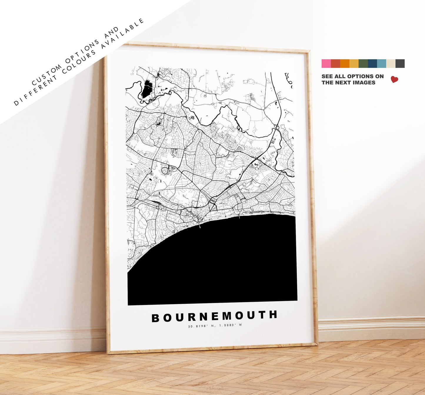 Bournemouth Map Print - Minimalist City Map Poster - Map Art - UK - Bournemouth Print - Bournemouth Poster - Different Colours Available