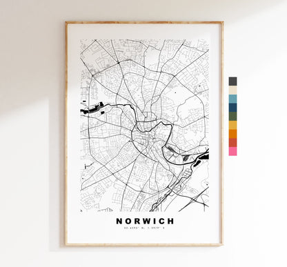 Norwich Map Print - Minimalist City Map Poster - Map Art - UK - Norwich Print - Norwich Poster - Different Colours Available