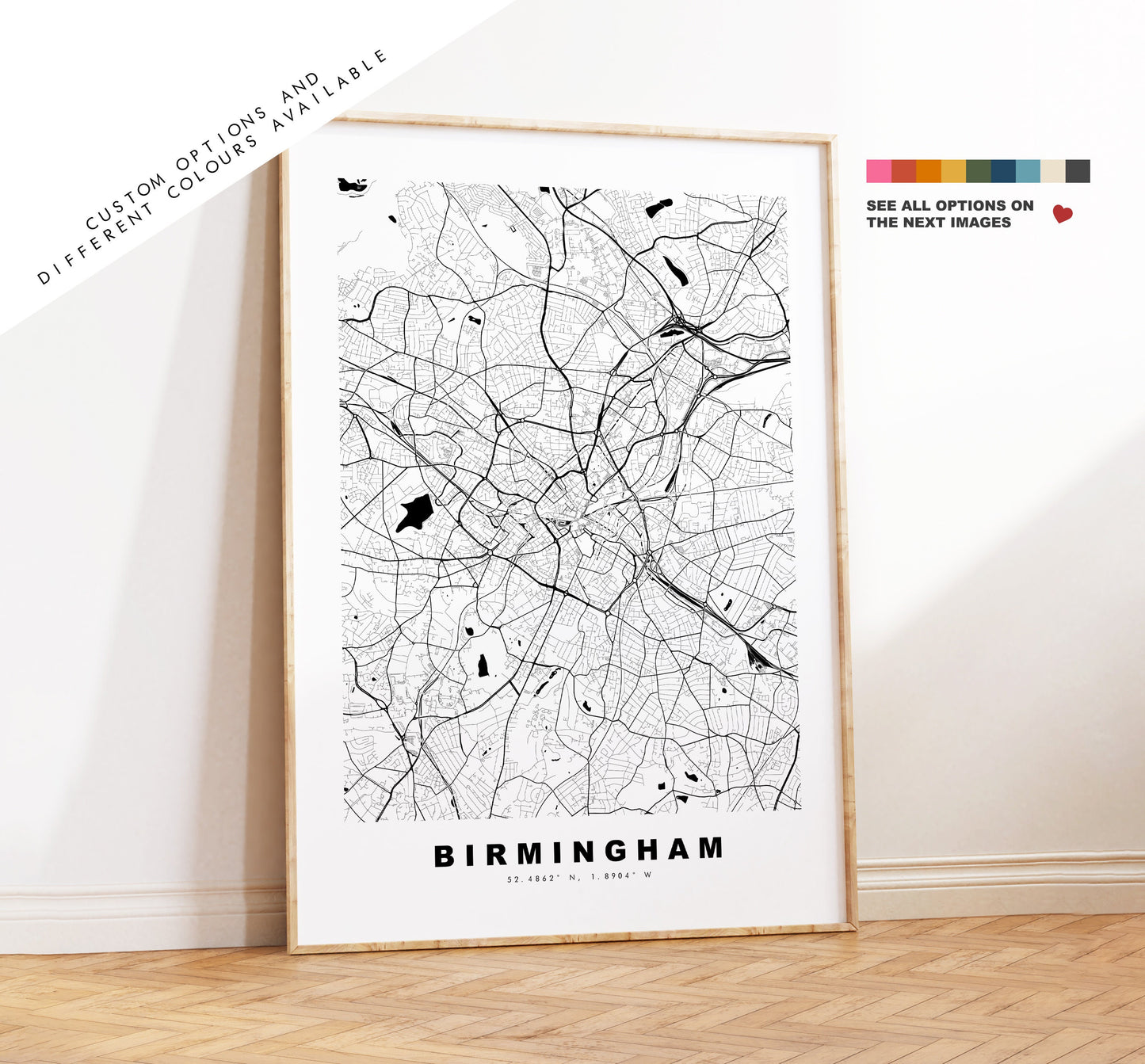 Birmingham Map Print - Minimalist City Map Poster - Map Art - UK - Birmingham Print - Birmingham Poster - Different Colours Available