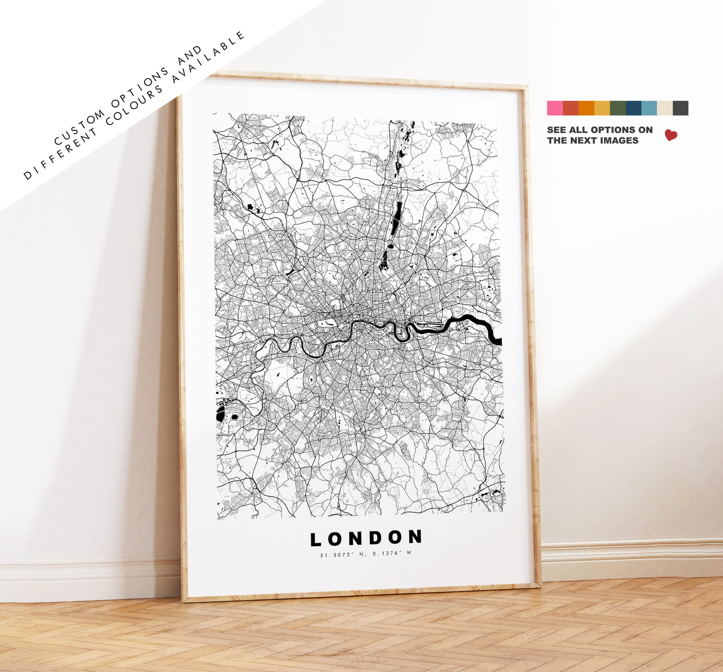 London Map Print - Minimalist City Map Poster - Map Art - UK - London Print - London Poster - Different Colours Available