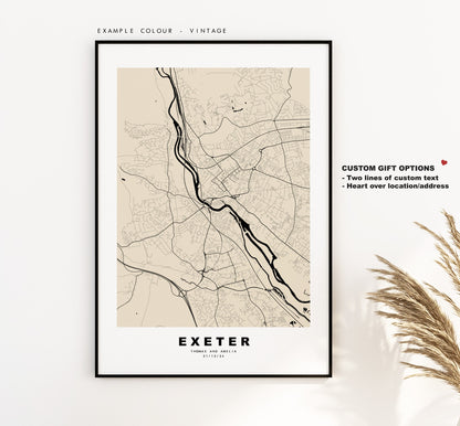 Exeter Map Print - Minimalist City Map Poster - Map Art - UK - Exeter Print - Exeter Poster - Different Colours Available