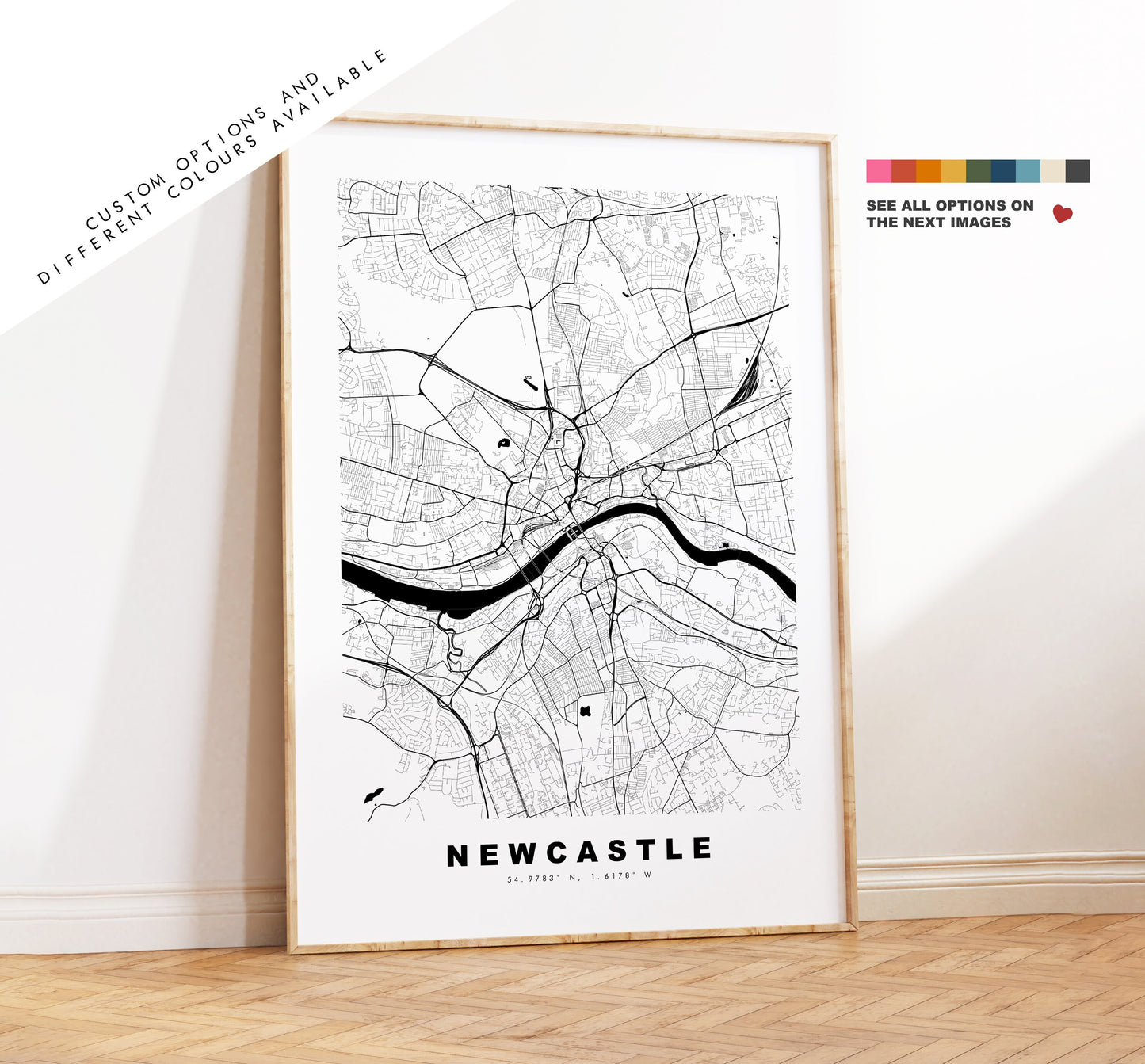 Newcastle Map Print - Minimalist City Map Poster - Map Art - UK - Newcastle Print - Newcastle Poster - Different Colours Available