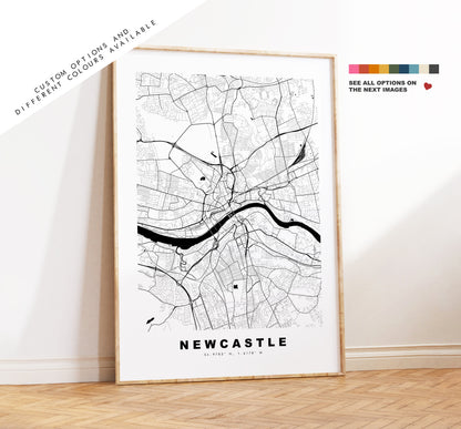 Newcastle Map Print - Minimalist City Map Poster - Map Art - UK - Newcastle Print - Newcastle Poster - Different Colours Available