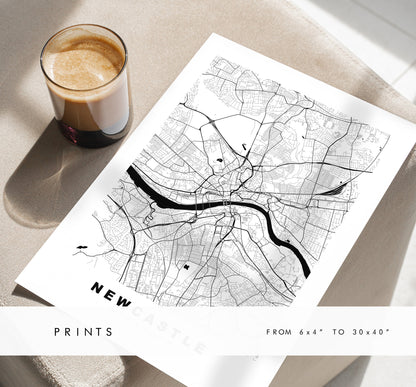 Newcastle Map Print - Minimalist City Map Poster - Map Art - UK - Newcastle Print - Newcastle Poster - Different Colours Available