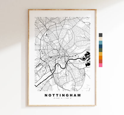 Nottingham Map Print - Minimalist City Map Poster - Map Art - UK - Nottingham Print - Nottingham Poster - Different Colours Available