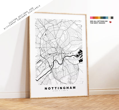 Nottingham Map Print - Minimalist City Map Poster - Map Art - UK - Nottingham Print - Nottingham Poster - Different Colours Available