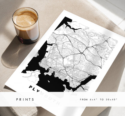 Plymouth Map Print - Minimalist City Map Poster - Map Art - UK - Plymouth Print - Plymouth Poster - Different Colours Available