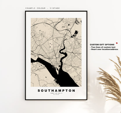 Southampton Map Print - Minimalist City Map Poster - Map Art - UK - Southampton Print - Southampton Poster - Different Colours Available