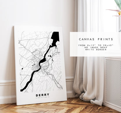 Derry Map Print - Minimalist City Map Poster - Map Art - UK - Londonderry Print - Derry Poster - Different Colours Available