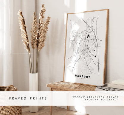 Banbury Map Print - Minimalist City Map Poster - Map Wall Art - UK - Banbury Print - Banbury Poster - Different Colours Available