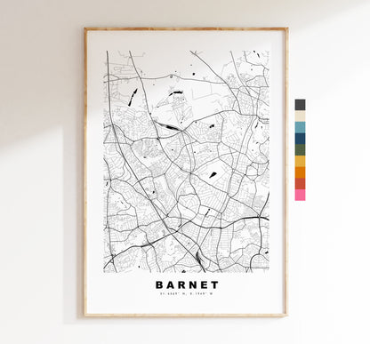 Barnet Map Print - Minimalist City Map Poster - Map Wall Art - UK - Barnet Print - Barnet Poster - Different Colours Available