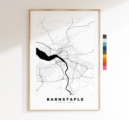 Barnstaple Map Print - Minimalist City Map Poster - Map Wall Art - UK - Barnstaple Print - Barnstaple Poster - Different Colours Available