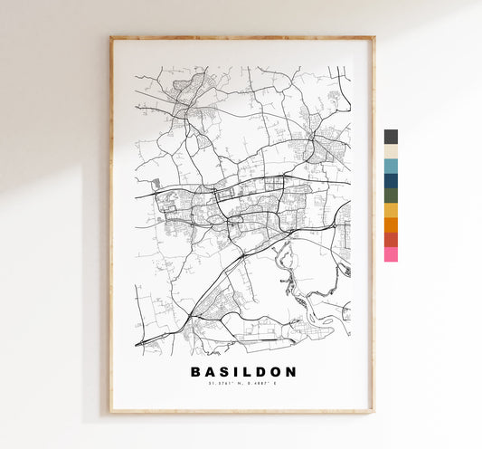 Basildon Map Print - Minimalist City Map Poster - Map Wall Art - UK - Basildon Print - Basildon Poster - Different Colours Available