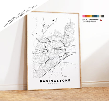 Basingstoke Map Print - Minimalist City Map Poster - Map Art - UK - Basingstoke Print - Basingstoke Poster - Different Colours Available