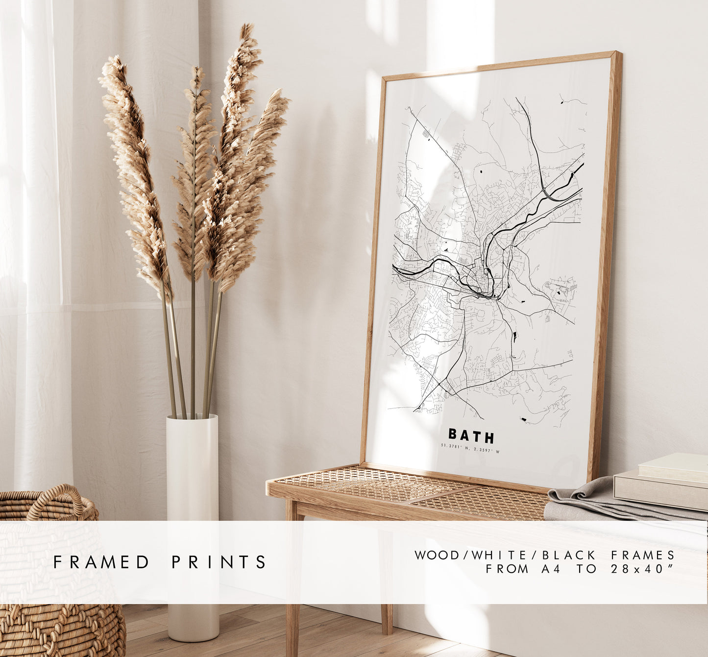 Bath Map Print - Minimalist City Map Poster - Map Wall Art - UK - Bath Print - Bath Poster - Different Colours Available