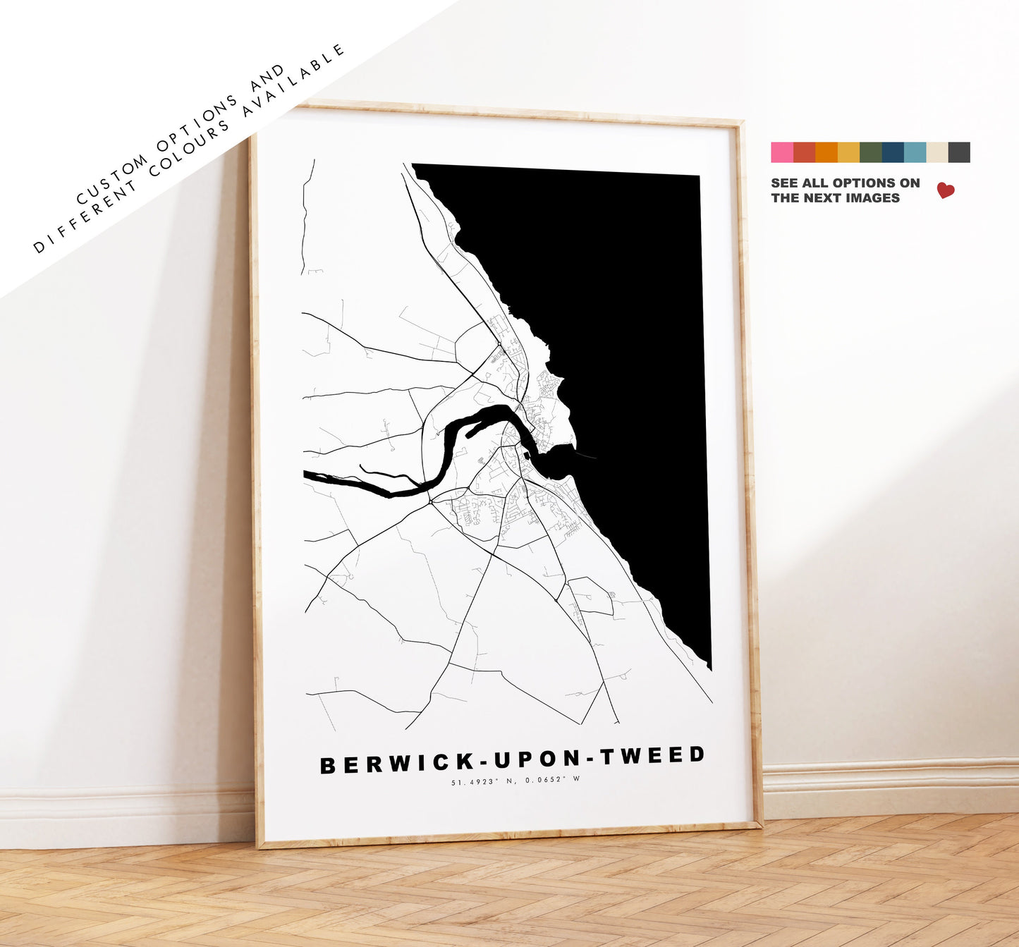 Berwick upon Tweed Map Print - Minimalist City Map Poster - Map Wall Art - UK - Berwick Print - Berwick Poster - Different Colours Available