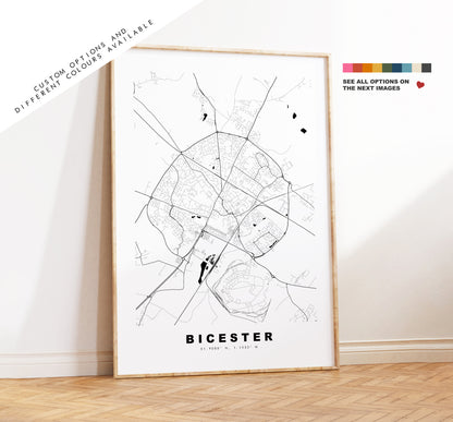 Bicester Map Print - Minimalist City Map Poster - Map Wall Art - UK - Bicester Print - Bicester Poster - Different Colours Available