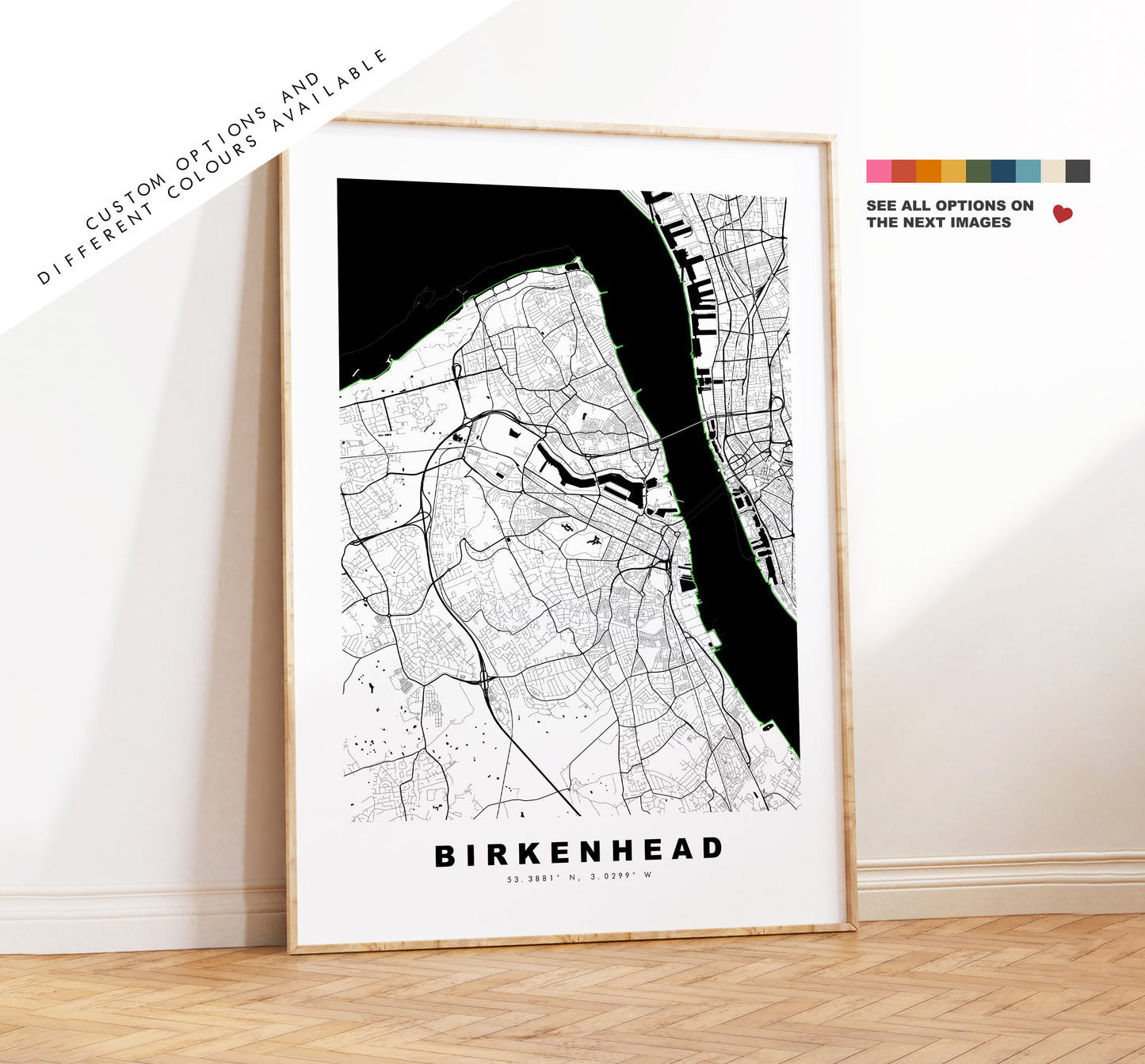 Birkenhead Map Print - Minimalist City Map Poster - Map Wall Art - UK - Birkenhead Print - Birkenhead Poster - Different Colours Available