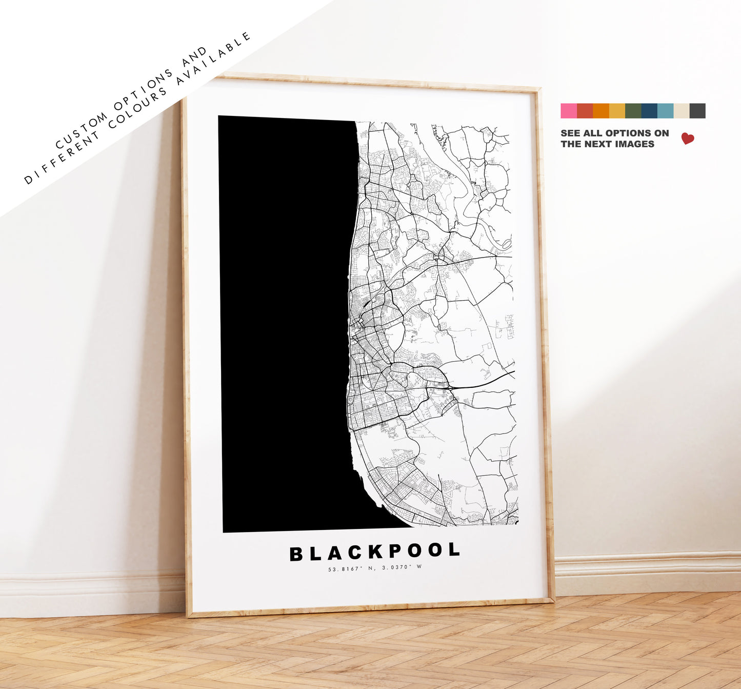 Blackpool Map Print - Minimalist City Map Poster - Map Wall Art - UK - Blackpool Print - Blackpool Poster - Different Colours Available