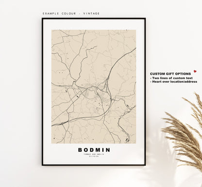 Bodmin Map Print - Minimalist City Map Poster - Map Wall Art - UK - Bodmin Print - Bodmin Poster - Different Colours Available