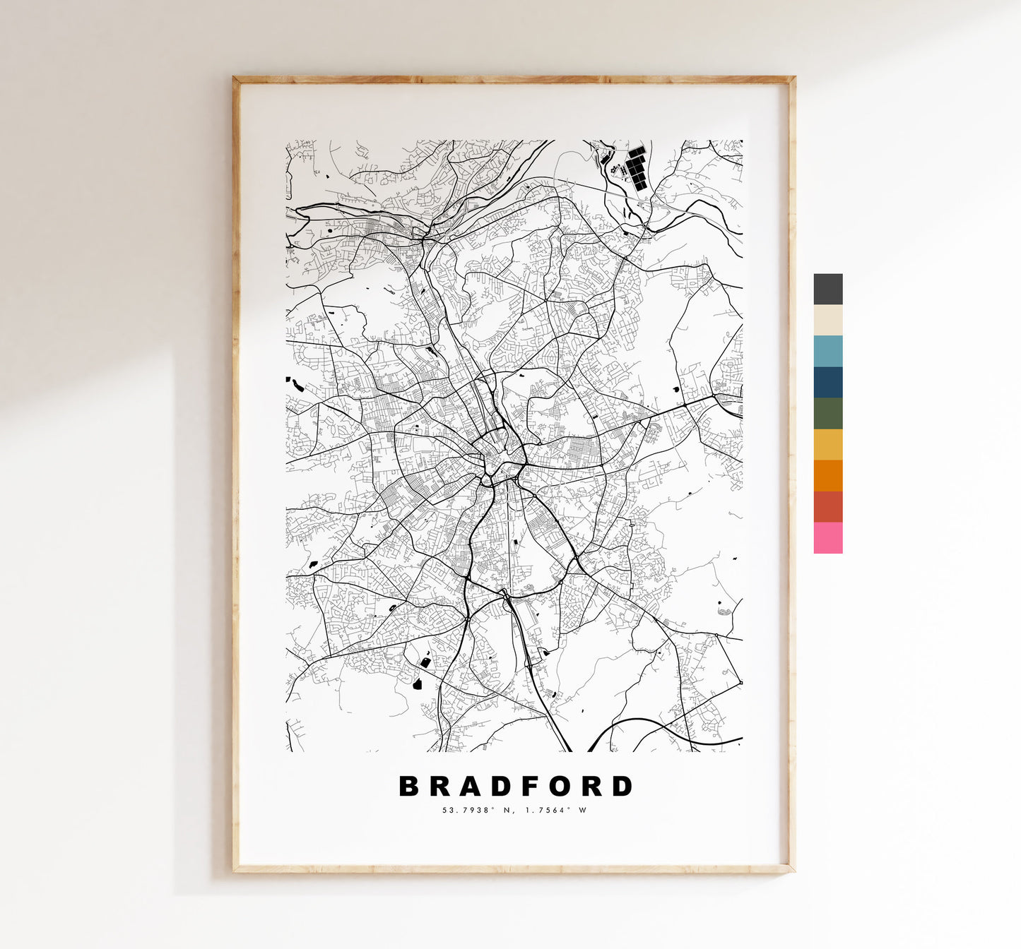 Bradford Map Print - Minimalist City Map Poster - Map Wall Art - UK - Bradford Print - Bradford Poster - Different Colours Available