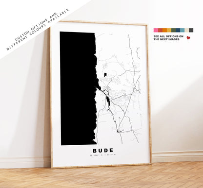 Bude Map Print - Minimalist City Map Poster - Map Wall Art - UK - Bude Print - Bude Poster - Different Colours Available