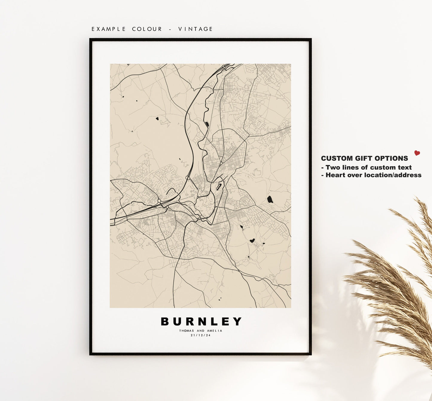 Burnley Map Print - Minimalist City Map Poster - Map Wall Art - UK - Burnley Print - Burnley Poster - Different Colours Available