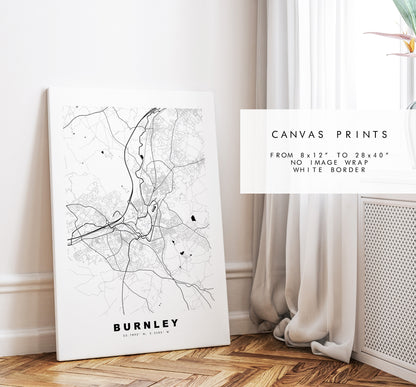 Burnley Map Print - Minimalist City Map Poster - Map Wall Art - UK - Burnley Print - Burnley Poster - Different Colours Available