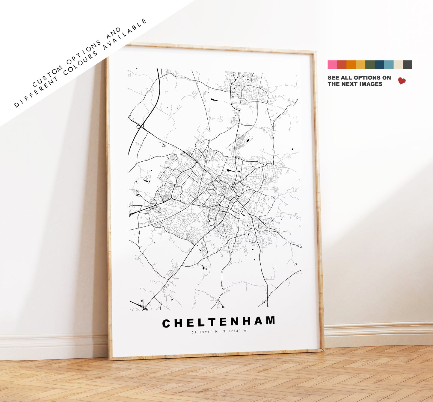 Cheltenham Map Print - Minimalist City Map Poster - Map Wall Art - UK - Cheltenham Print - Cheltenham Poster - Different Colours Available