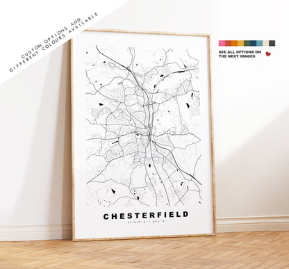 Chesterfield Map Print - Minimalist City Map Poster - Map Art - UK - Chesterfield Print - Chesterfield Poster - Different Colours Available