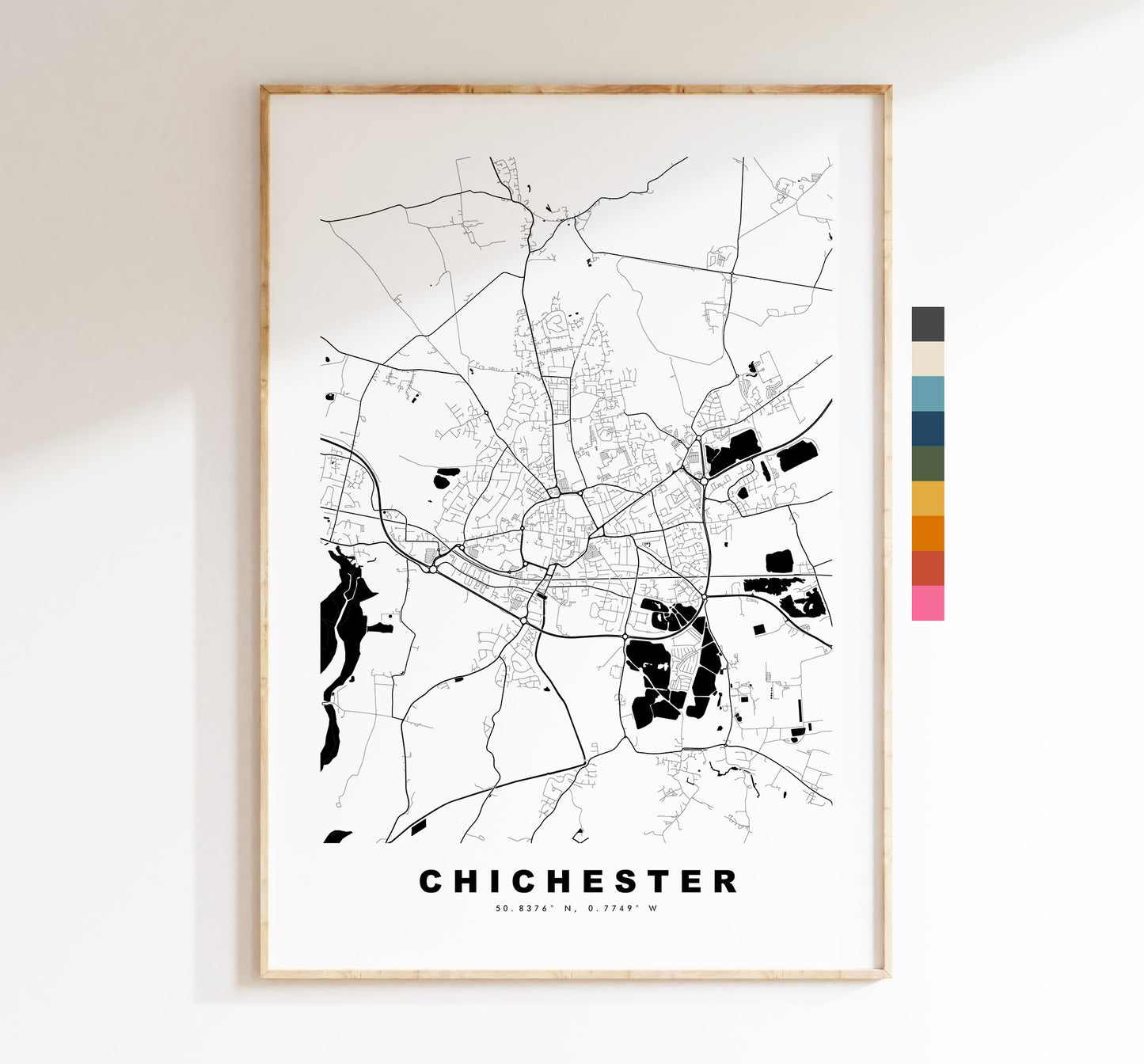 Chichester Map Print - Minimalist City Map Poster - Map Wall Art - UK - Chichester Print - Chichester Poster - Different Colours Available