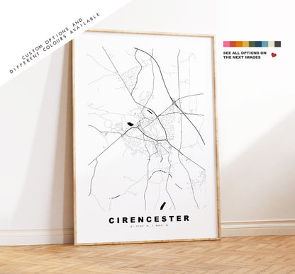 Cirencester Map Print - Minimalist City Map Poster - Map Art - UK - Cirencester Print - Cirencester Poster - Different Colours Available