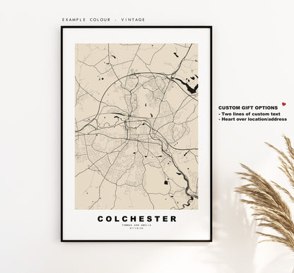 Colchester Map Print - Minimalist City Map Poster - Map Wall Art - UK - Colchester Print - Colchester Poster - Different Colours Available