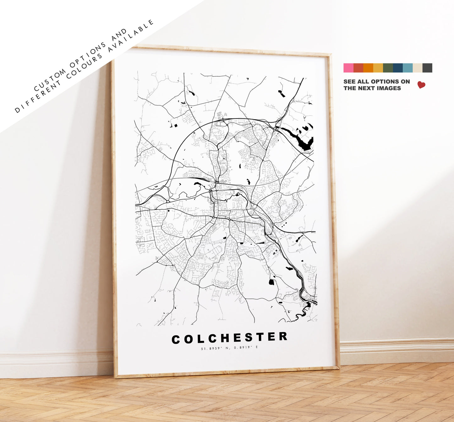 Colchester Map Print - Minimalist City Map Poster - Map Wall Art - UK - Colchester Print - Colchester Poster - Different Colours Available