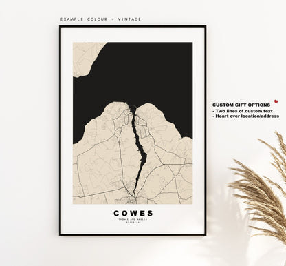 Cowes Map Print - Minimalist City Map Poster - Map Wall Art - UK - Cowes Print - Cowes Poster - Different Colours Available