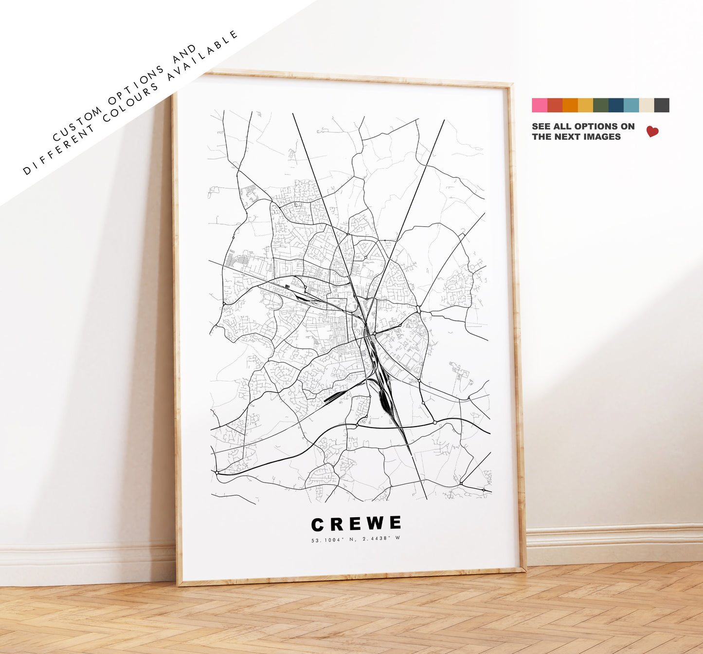 Crewe Map Print - Minimalist City Map Poster - Map Wall Art - UK - Crewe Print - Crewe Poster - Different Colours Available