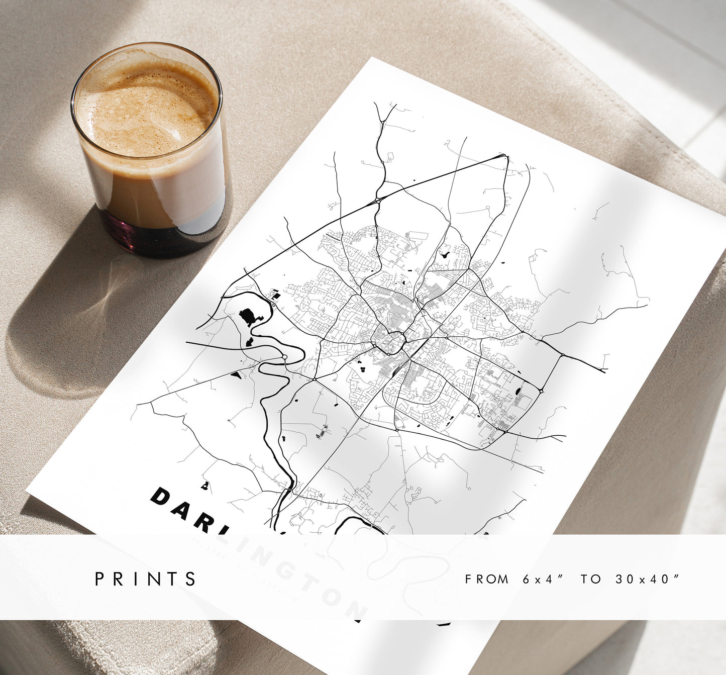 Darlington Map Print - Minimalist City Map Poster - Map Wall Art - UK - Darlington Print - Darlington Poster - Different Colours Available